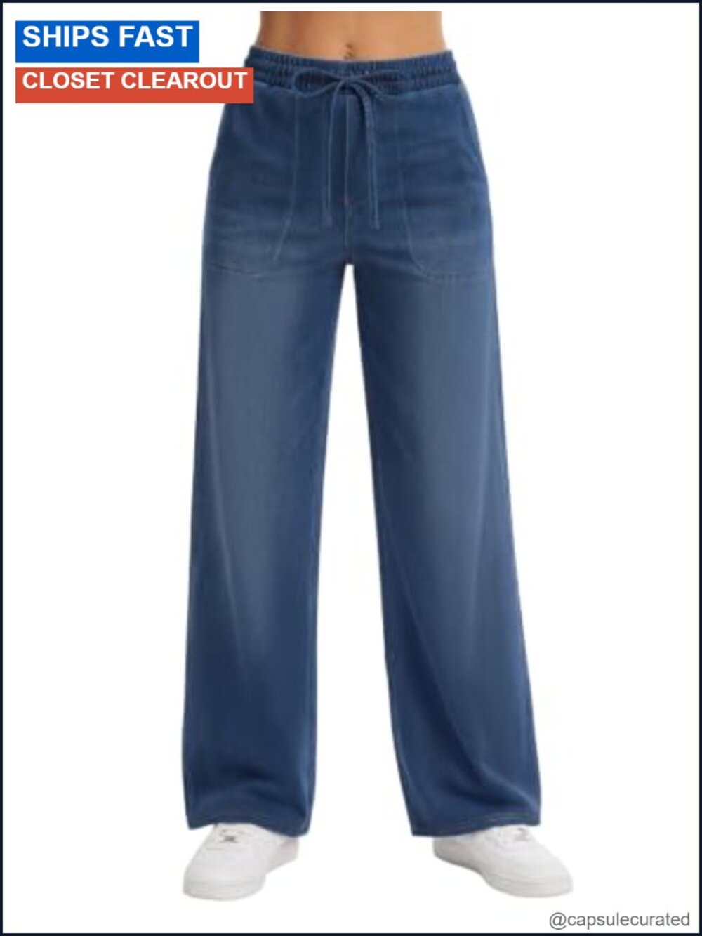 Wide Leg Jeans High Waisted Drawstring Denim Pants